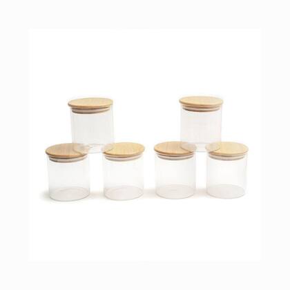 Imagem de Kit 6 Potes De Vidro Com Tampa De Bambu Oikos 110ml Hermético Redondo