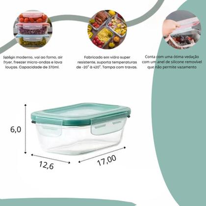 Imagem de Kit 6 Potes De Vidro Hermético Marmita 640ml Tampa Com Trava Transparente