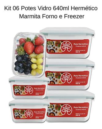 Imagem de Kit 6 Potes De Vidro Hermético Marmita 640ml Tampa Com Trava Transparente