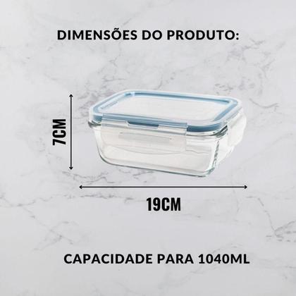 Imagem de Kit 6 Potes De Vidro Hermetico Retangular 1040 Ml