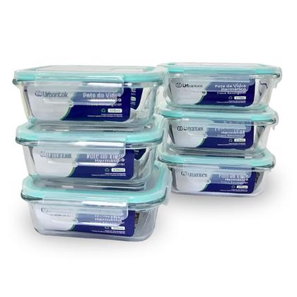 Imagem de Kit 6 Potes de Vidro Herméticos Urbantek 370ml Retangular com Travas Laterais
