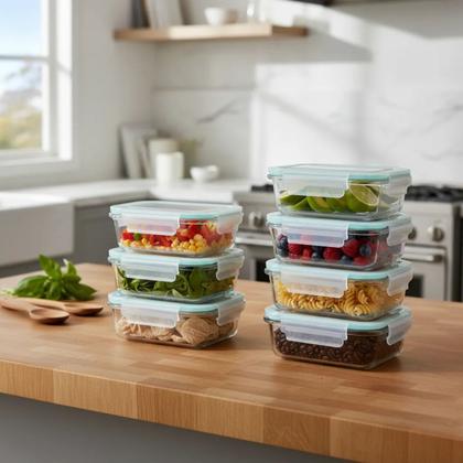 Imagem de Kit 6 Potes de Vidro Herméticos Urbantek 370ml Retangular com Travas Laterais