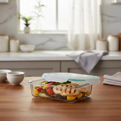 Imagem de Kit 6 Potes de Vidro Herméticos Urbantek 370ml Retangular com Travas Laterais