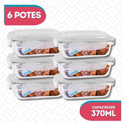 Imagem de Kit 6 Potes De Vidro Marmita Com Tampa Hermético 370ml Oferta