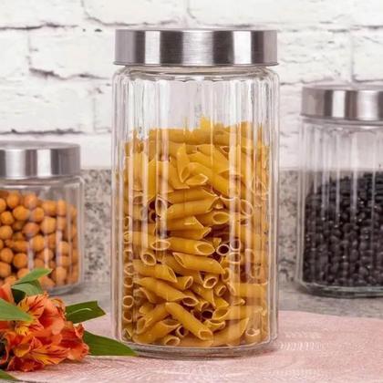 Imagem de Kit 6 Potes de Vidro Porta Mantimentos 1,2L Tampa Inox Lyor Organizador de Condimentos