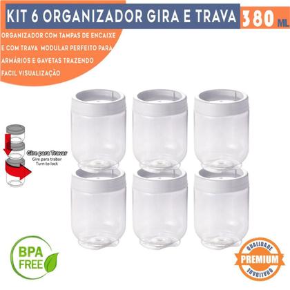 Imagem de Kit 6 Potes Gire e Trave Organizadores Empilháveis com Rosca 380ml Plasútil para Temperos objetos