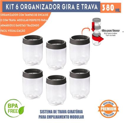 Imagem de Kit 6 Potes Gire e Trave Organizadores Empilháveis com Rosca 380ml Plasútil para Temperos objetos