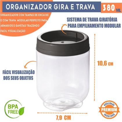 Imagem de Kit 6 Potes Gire e Trave Organizadores Empilháveis com Rosca 380ml Plasútil para Temperos objetos