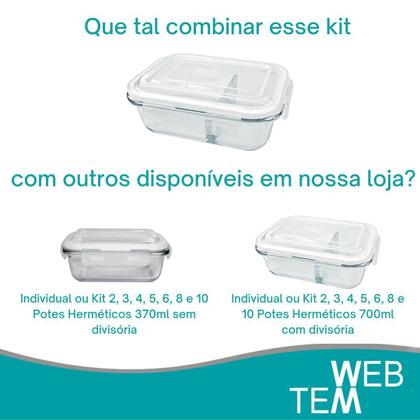 Imagem de Kit 6 Potes Hermético Marmita de Vidro Retangular Com Divisória 1010ml Com Tampa BPA Free: Cozinha Organizada, Sustentabilidade e Alimentos Frescos