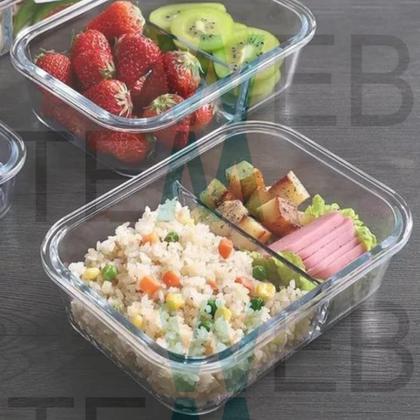 Imagem de Kit 6 Potes Hermético Marmita de Vidro Retangular Com Divisória 1010ml Com Tampa BPA Free: Cozinha Organizada, Sustentabilidade e Alimentos Frescos
