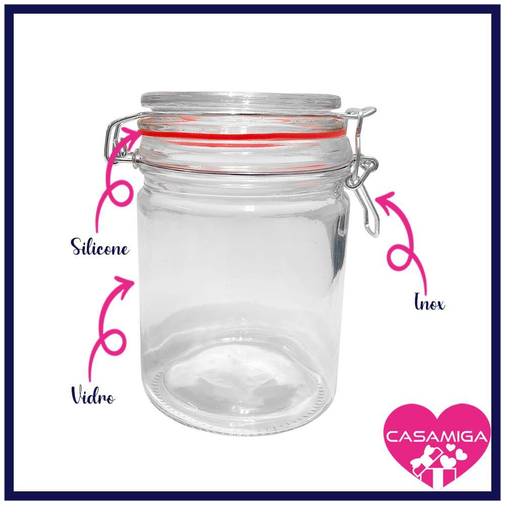 Imagem de Kit 6 Potes Hermético Vidro Trava Metal 750ml Class Home
