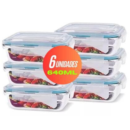 Kit 6 Potes Herméticos Conjunto de Marmitas Fitness Marmitex Vasilha De Vidro Com Tampa 640ml - HouseQ Imagem de Kit 6 Potes Herméticos Conjunto de Marmitas Fitness Marmitex Vasilha De Vidro Com Tampa 640ml