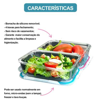 Kit 6 Potes Herméticos Conjunto de Marmitas Fitness Marmitex Vasilha De Vidro Com Tampa 640ml - HouseQ Imagem de Kit 6 Potes Herméticos Conjunto de Marmitas Fitness Marmitex Vasilha De Vidro Com Tampa 640ml
