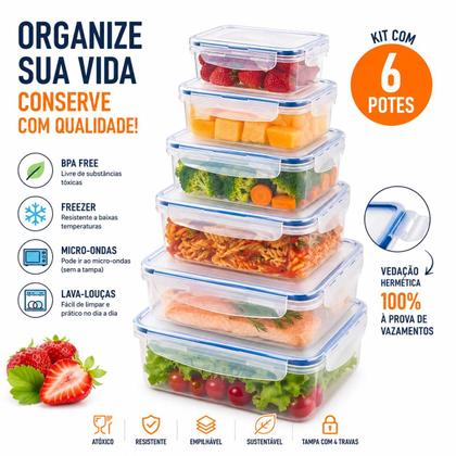 Imagem de Kit 6 Potes Herméticos Plásticos Vasilha Tapoer Transparente