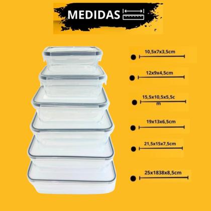 Imagem de Kit 6 Potes Herméticos Plásticos Vasilha Tapoer Transparente