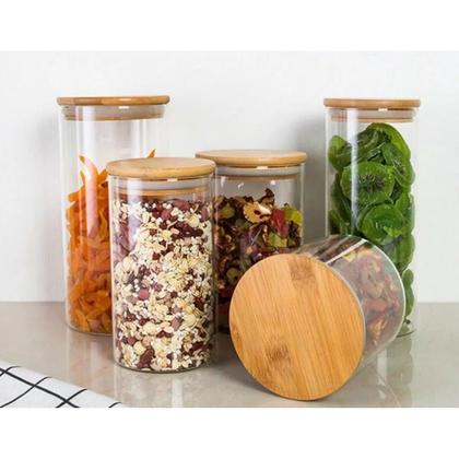 Imagem de Kit 6 Potes Herméticos Redondos de Vidro com Tampa de Bambu 750ML
