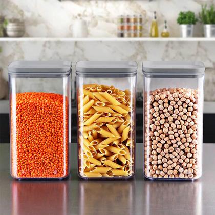 Imagem de Kit 6 Potes Herméticos Retangulares 1,5L cada Plástico Plasvale Porta Mantimentos Transparente