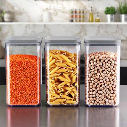 Imagem de Kit 6 Potes Herméticos Retangulares 1,5L cada Plástico Plasvale Porta Mantimentos Transparente