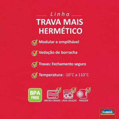 Imagem de Kit 6 Potes Herméticos Trava Mais com Tampa e Travas Laterais Empilháveis Alimentos Freezer Micro-ondas 550 e 380 ml