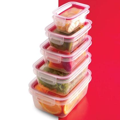 Imagem de Kit 6 Potes Herméticos Trava Mais com Tampa e Travas Laterais Empilháveis Alimentos Freezer Micro-ondas 550 e 380 ml