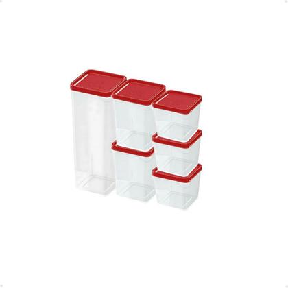 Imagem de Kit 6 Potes Modulares Porta Mantimentos Bpa Free Tampa Verm