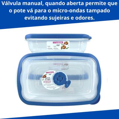 Kit 6 Potes Plástico Empilhaveis com Válvula Micro Ondas Vasilha Marmita - Sanremo Imagem de Kit 6 Potes Plástico Empilhaveis com Válvula Micro Ondas Vasilha Marmita