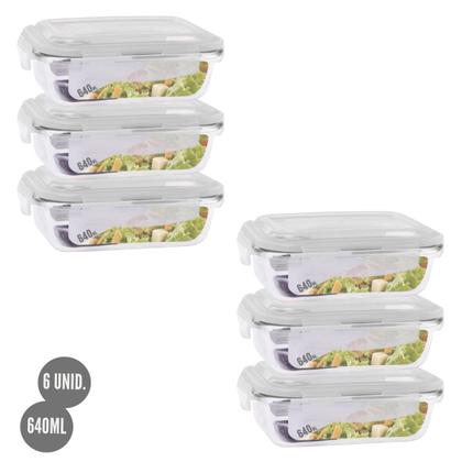 Imagem de Kit 6 Potes Retangular 4 Travas Marmita Canelado 640ml