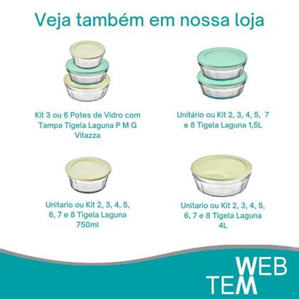 Imagem de Kit 6 Potes Tigela de Vidro com Tampa Plástica Laguna 1,5 Litros Vitazza:Para Servir,  Organização de Cozinha e Geladeira, Opção Sustentável