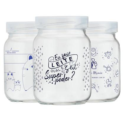 Imagem de Kit 6 Potes Vidro Armazenar Leite Materno Decorados 360 Graduação 200ml
