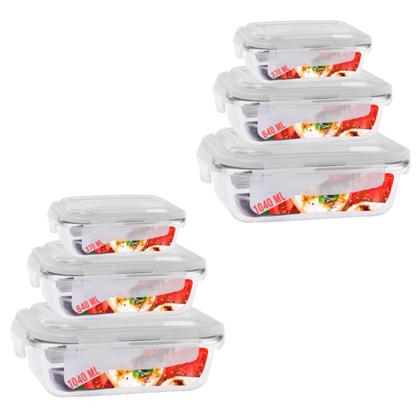 Imagem de Kit 6 Potes Vidro Tampa 2 De Cada Retangular 370 640 1040ml