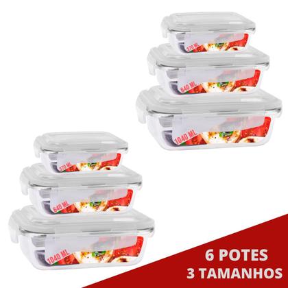Imagem de Kit 6 Potes Vidro Tampa 2 De Cada Retangular 370 640 1040ml
