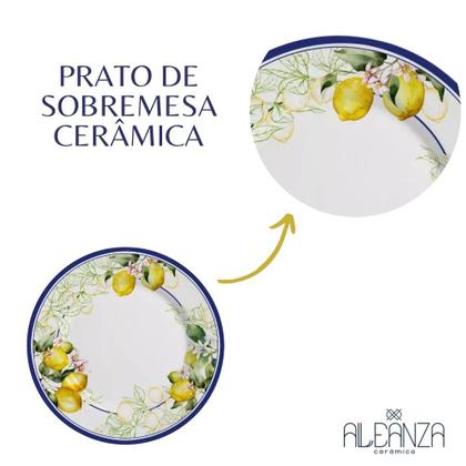 Imagem de Kit 6 Pratos de Sobremesa de Cerâmica Limão e Flores Sorrento Alleanza 20cm 2ª Linha