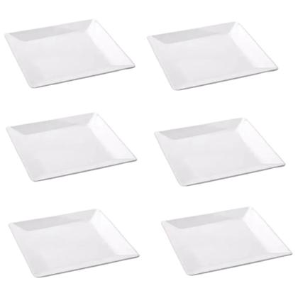 Imagem de Kit 6 Pratos Quadrado de Melamina Branco Jogo de 6 Pratos Rasos De Plástico Para Refeições Conjunto De Pratos 25 cm Para Buffet Restaurante Bestfer