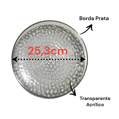 Imagem de Kit 6 Pratos Redondo Acrílico Borda Prata 25Cm Natal Festas