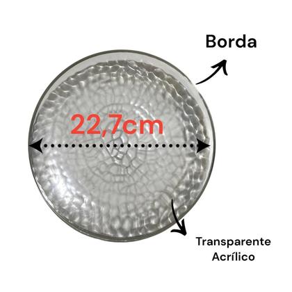 Imagem de Kit 6 Pratos Redondo Acrílico Luxo Borda Prata 22Cm Festas