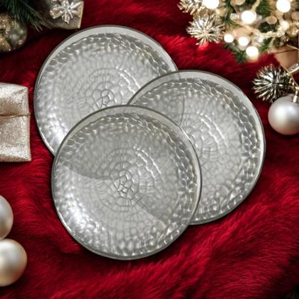 Imagem de Kit 6 Pratos Redondo Acrílico Luxo Borda Prata 22Cm Festas