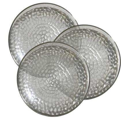 Imagem de Kit 6 Pratos Redondo Acrílico Luxo Borda Prata 22Cm Festas