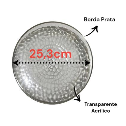 Imagem de Kit 6 Pratos Redondo Acrílico Luxo Borda Prata 25cm Festas