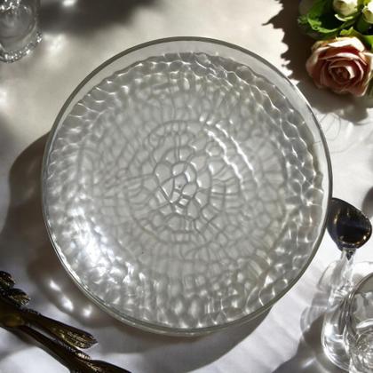 Imagem de Kit 6 Pratos Redondo Acrílico Luxo Borda Prata 25cm Festas