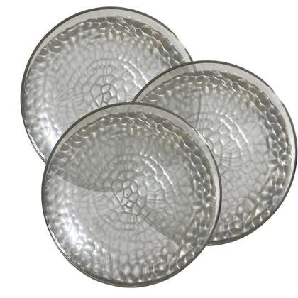 Imagem de Kit 6 Pratos Redondo Acrílico Luxo Borda Prata 25cm Festas