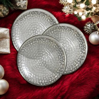 Imagem de Kit 6 Pratos Redondo Acrílico Luxo Borda Prata 25cm Festas