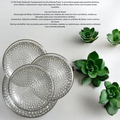 Imagem de Kit 6 Pratos Redondo Acrílico Luxo Borda Prata 25cm Festas