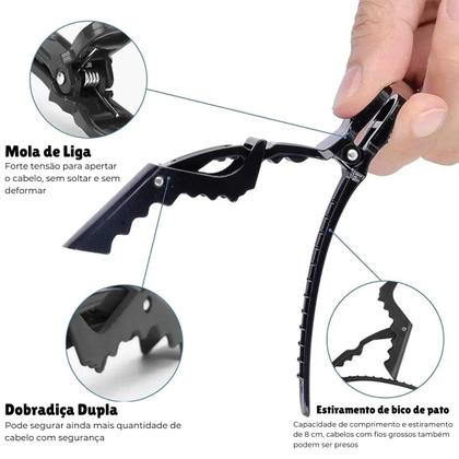 Imagem de Kit 6 Presilhas Prendedor Cabelo Bico Jacaré Crocodilo Preto