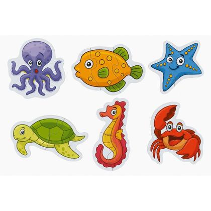Imagem de Kit 6 Quebra-Cabeça Infantil Brinquedo na Caixa com Tema de Veiculos Pets Fundo do Mar e Animais