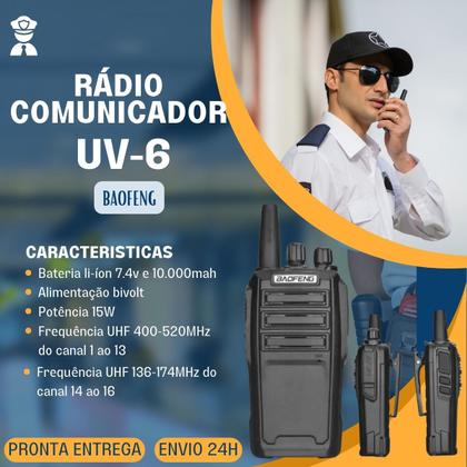 Imagem de Kit 6 Rádio Comunicador Baofeng Uv6 Profissional Vhf Uhf 8w