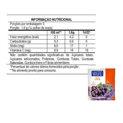Imagem de Kit 6 refresco diet uva zero açucar fonte de vitamina c 8g magro