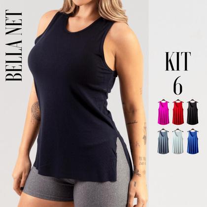 Imagem de Kit 6 Regatas Femininas Para Academia Longa Tapa Bumbum Cores Básicas
