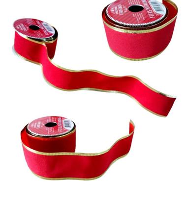Imagem de Kit 6 Rolo De Fita Decorativa Natal Aramada Vermelha Veludo 3,8cmx2,7m