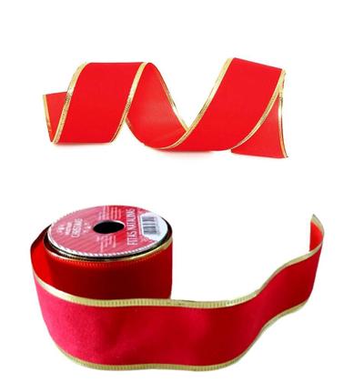 Imagem de Kit 6 Rolo De Fita Decorativa Natal Aramada Vermelha Veludo 3,8cmx2,7m
