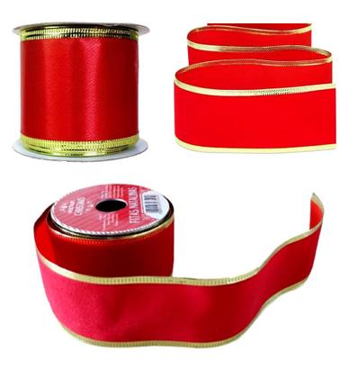 Imagem de Kit 6 Rolo De Fita Decorativa Natal Aramada Vermelha Veludo 3,8cmx2,7m